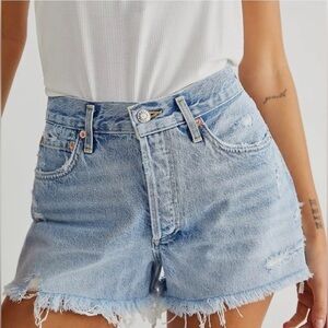 AGOLDE Parker Button Fly Denim Shorts 30 Light Wash Blue Denim Distressed